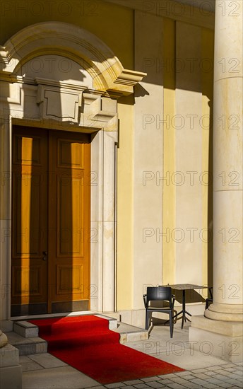 Red carpet at a side entrance of the Humboldt Forum