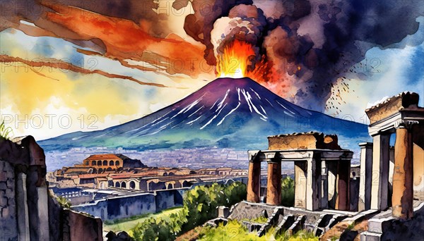 Pompeii during the eruption of the volcano Vesuvius in 79 AD