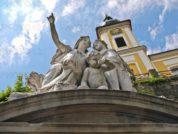 Mother Baar figurine group of the source of the Danube in front of St Johann's Church