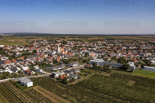 Drone view of Deutschkreutz with vineyards