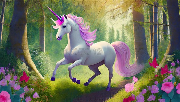 A unicorn in a fairytale forest