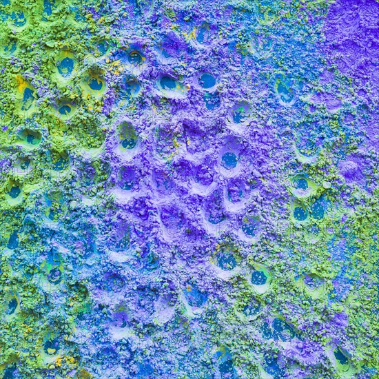 Close up purple green holi color powder backdrop