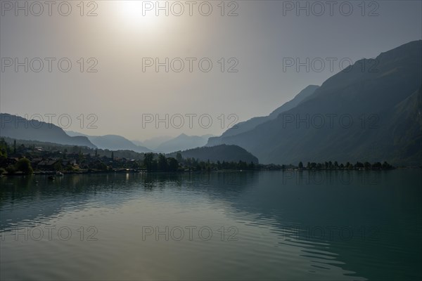 View over Lake Brienz with Mountain and Sunlight in Brienz
