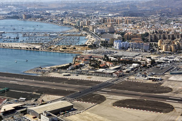 View from the Rock of Gibraltar to the airport and runway