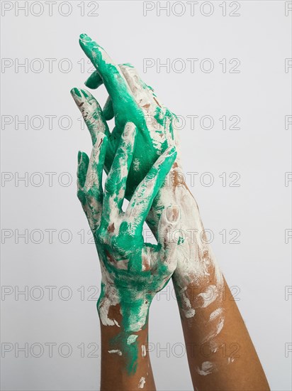 Front view hands with paint them