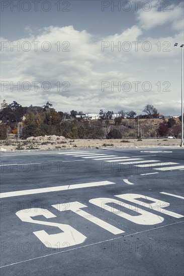 Stop traffic sign on a street in Barcelona in Spain