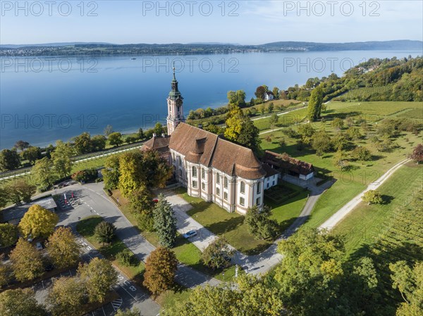 Aerial view of the baroque pilgrimage church Birnau