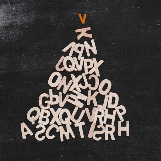 Christmas tree made from wooden letters