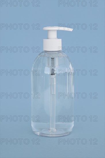 Front view transparent bottle liquid soap