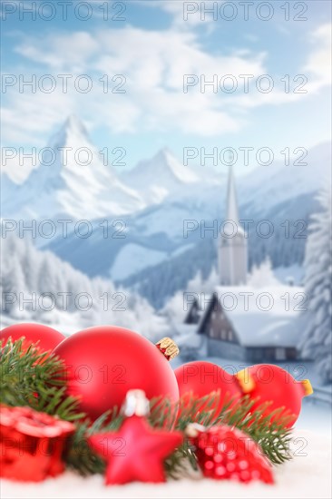 Christmas card Christmas with Christmas baubles card and text free space Copyspace in the mountains decoration winter in Stuttgart