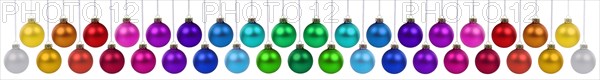 Christmas many Christmas baubles banner Christmas baubles in bright colours decoration hanging cropped isolated in Stuttgart