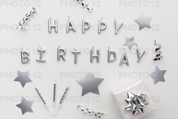 Silver decorations happy birthday message
