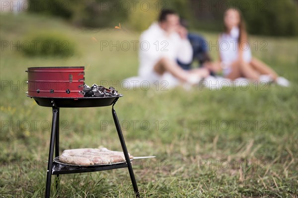 Barbecue with defocused friends grass