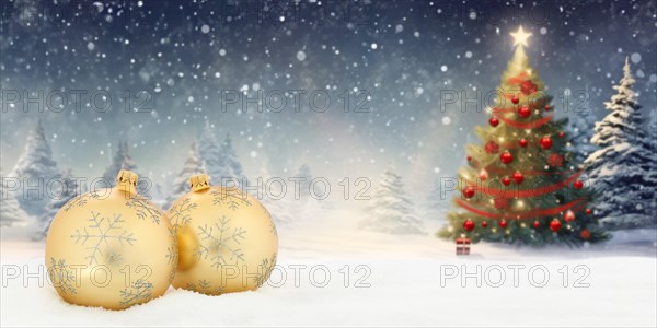 Christmas card Christmas with Christmas baubles card and text free space copyspace decoration winter panorama Christmas tree snow in Stuttgart