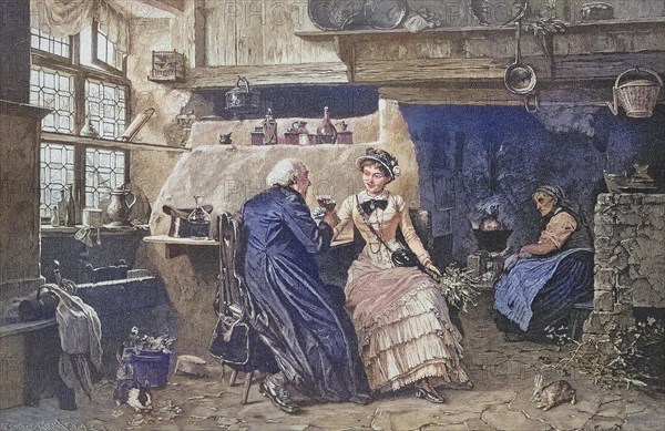 Travelling couple drinking red wine in the inn