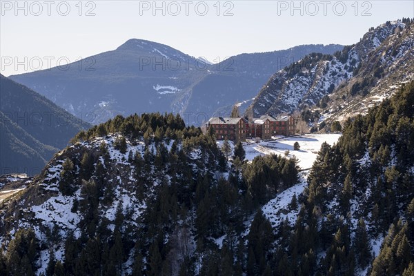 Winter landscape with snow in the snowy mountains of the Pyrenees of Andorra