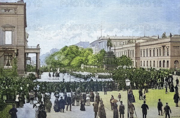 Flag parade at the imperial palace in Berlin around 1880