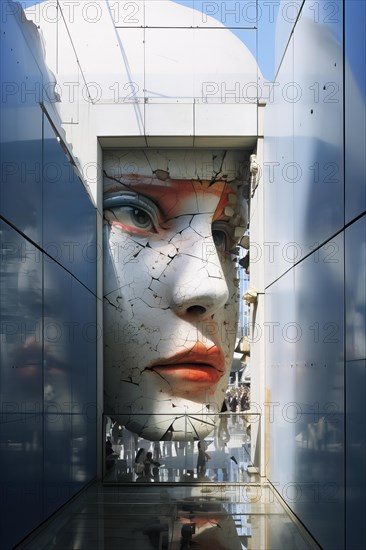 Creative portrait of an enigmatic figure image of a young woman in white paper style