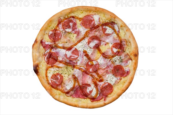 Top view of pizza with prosciutto
