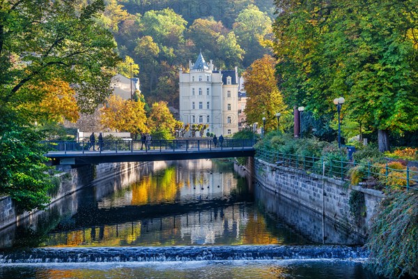 Historic Hotel Pavlov on the banks of the Tepla in autumn