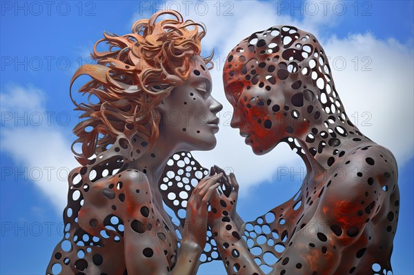 Surrealist red bionic metallic creatures