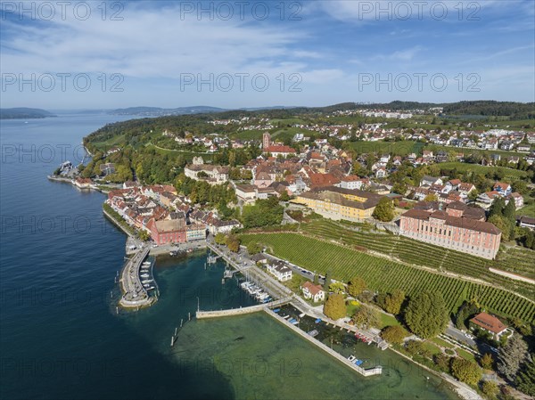 Aerial view of the town of Meersburg with the historic old town