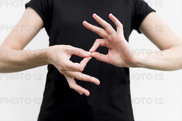 Deaf woman communicating through sign language