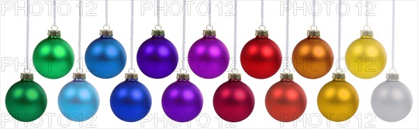 Christmas many Christmas baubles collection banner Christmas baubles in bright colours decoration hanging freestanding isolated in Stuttgart