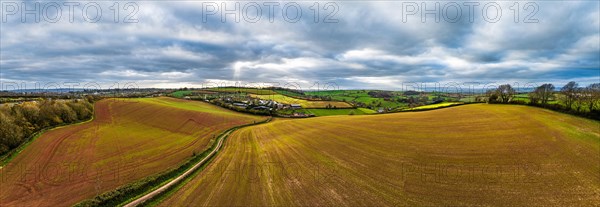 Panorama over Fields and Farms from a drone