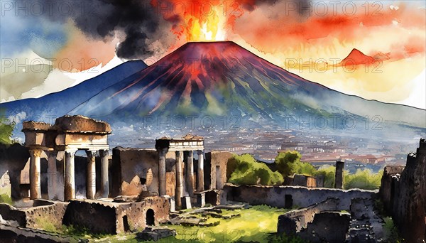 Pompeii during the eruption of the volcano Vesuvius in 79 AD