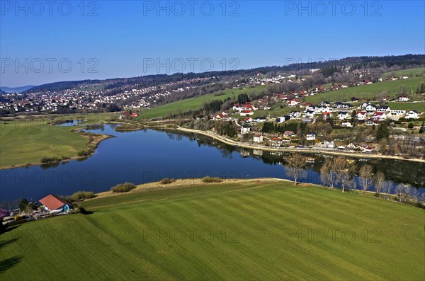 Lake Lac des Brenets in the valley of the border river Doubs