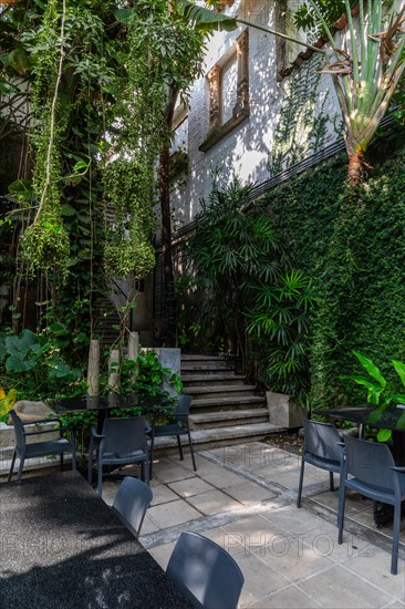 Green courtyard in a hotel