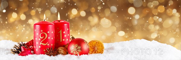 Second 2nd Advent with candle Christmas decoration Christmas card banner for the Advent season with copy space Copyspace in Stuttgart