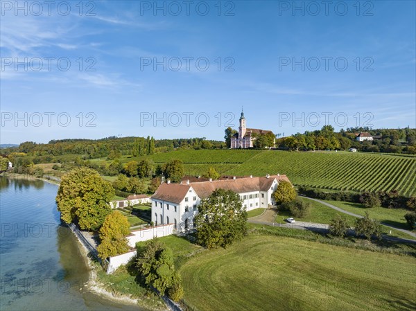 Aerial view of Maurach Castle on Lake Constance
