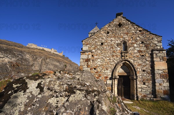 Chapel with Tourbillon Castle on a hill in Sion