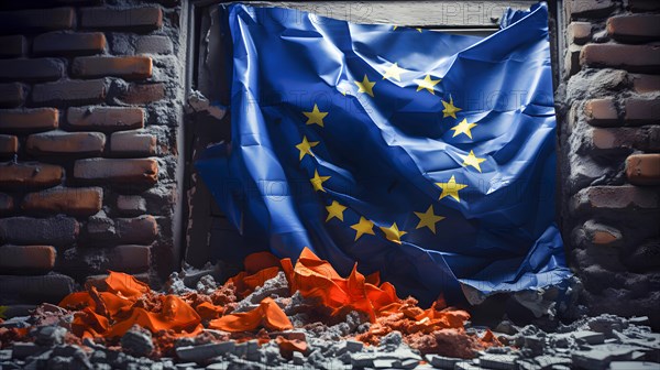 A flag symbolising the disintegration of the European Union