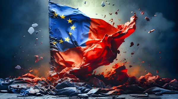 A flag in bright colours as a symbol of the disintegration of the European Union