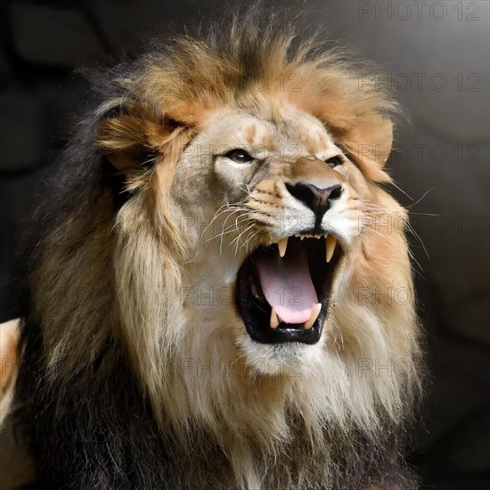 A male maned lion roars