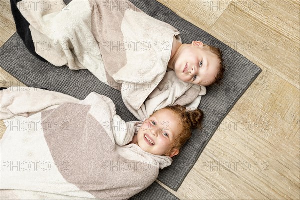 Top view smiley children floor