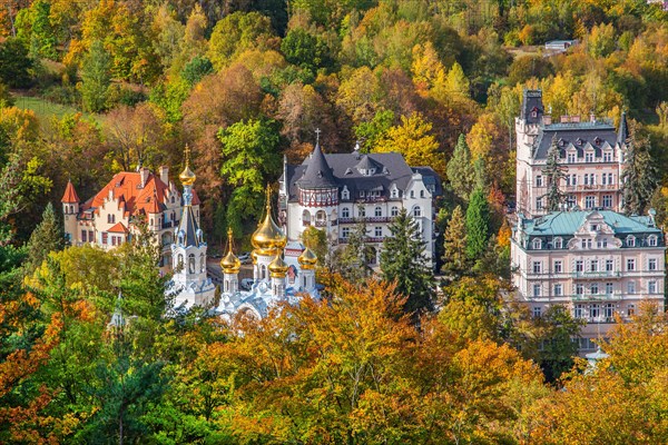 View of the town with the Russian Church in autumn