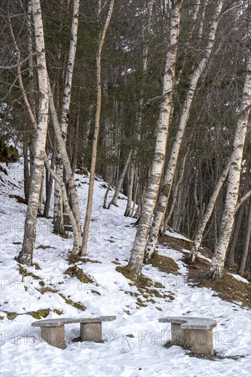 Winter landscape with snow in the snowy mountains of the Pyrenees of Andorra