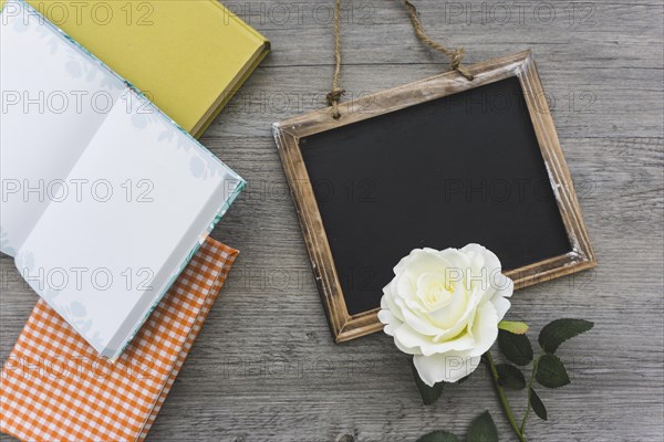 Great composition with slate books decorative flower