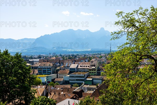 Aerial View over City of Thun with Mountain in a Sunny Day in Bernese Oberland