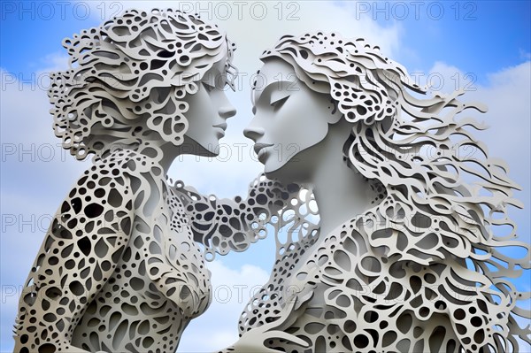Surrealist white bionic metallic women creatures