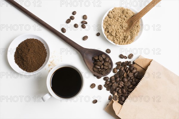 Flat lay coffee beans powder