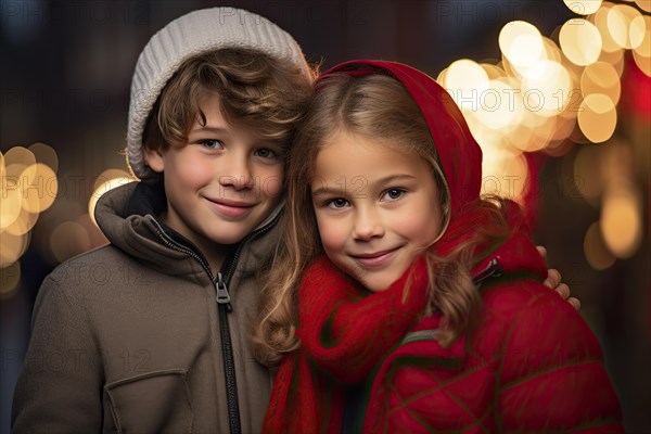 Close-up of two children at the Christmas market