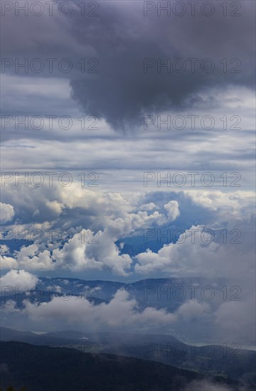 Dramatic cloudy sky on the Gerlitzen with a view of the Klagenfurt basin