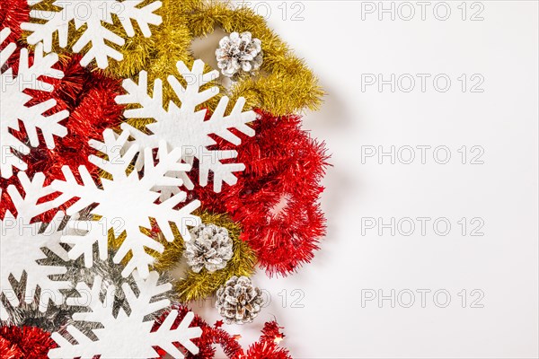 Tinsel garlands with snowflakes