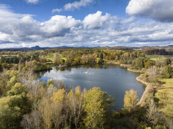 Aerial view of Lake Boehringen with autumn vegetation