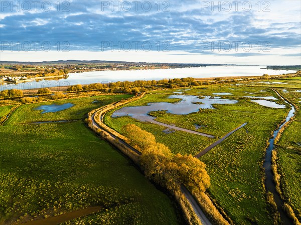 Wetlands and Marshes in RSPB Exminster and Powderham Marshe from a drone